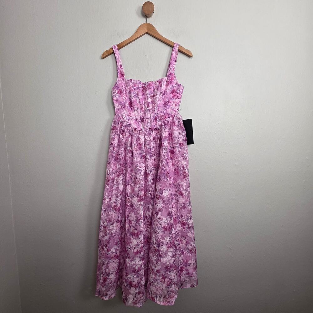 NWT Lulus Colwyn Light Magenta Floral Jacquard Bustier Midi Dress Medium - Picture 4 of 12